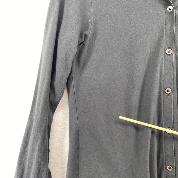 EILEEN FISHER Top S Organic Cotton Bias Knit Jersey Button Up Long Sleeve Gray - Picture 9 of 13